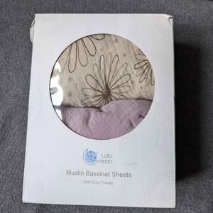 Brand New Muslin Bassinet Sheets - Cream and Purple